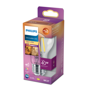 Philips LED peer E27 40W filament helder warmglow dimbaar