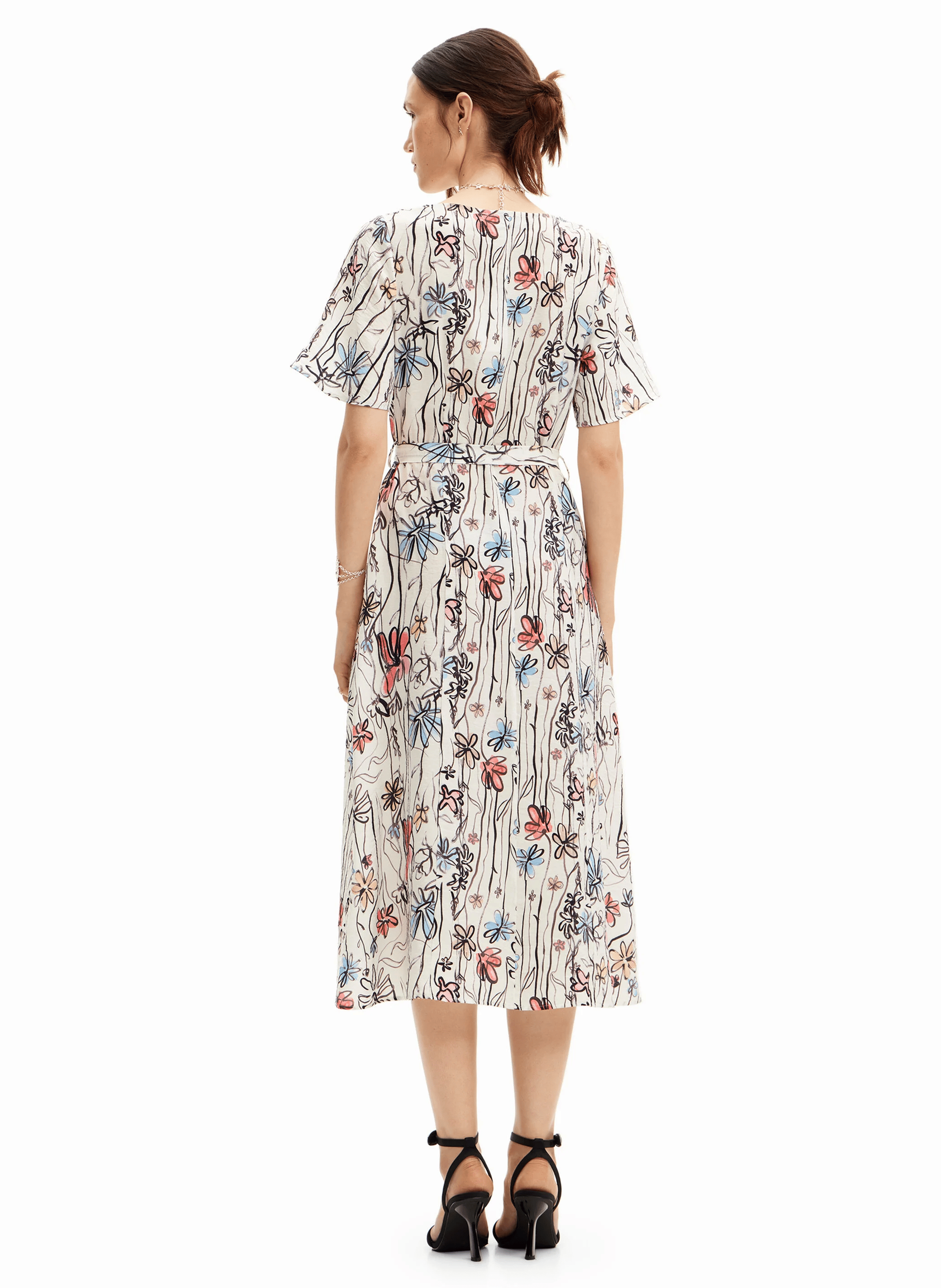 Robe chemise midi imprimée| Blanc