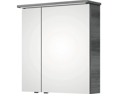 Pelipal Sunline 105 badkamermeubelset (B x H x D 69 x 200 x 48,5 cm), grafiet getextureerde fronten, met keramische wastafel, badmeubel en spiegelkast met LED-verlichting