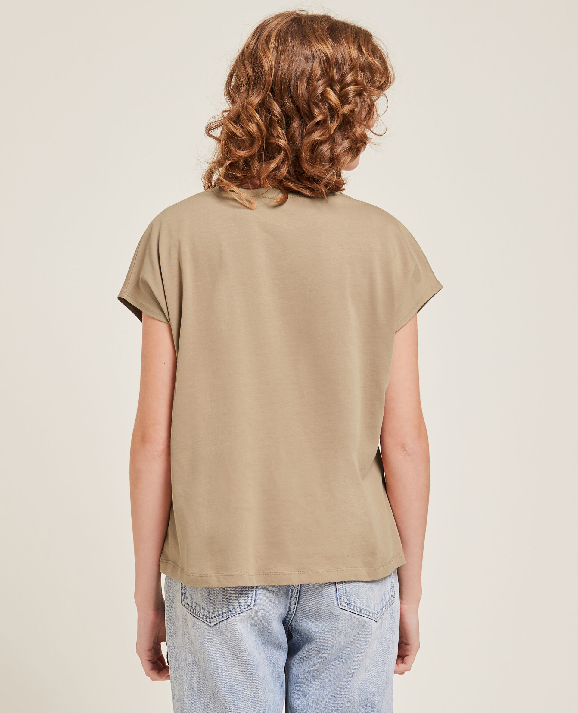 T-shirt col V manches courtes - Camel