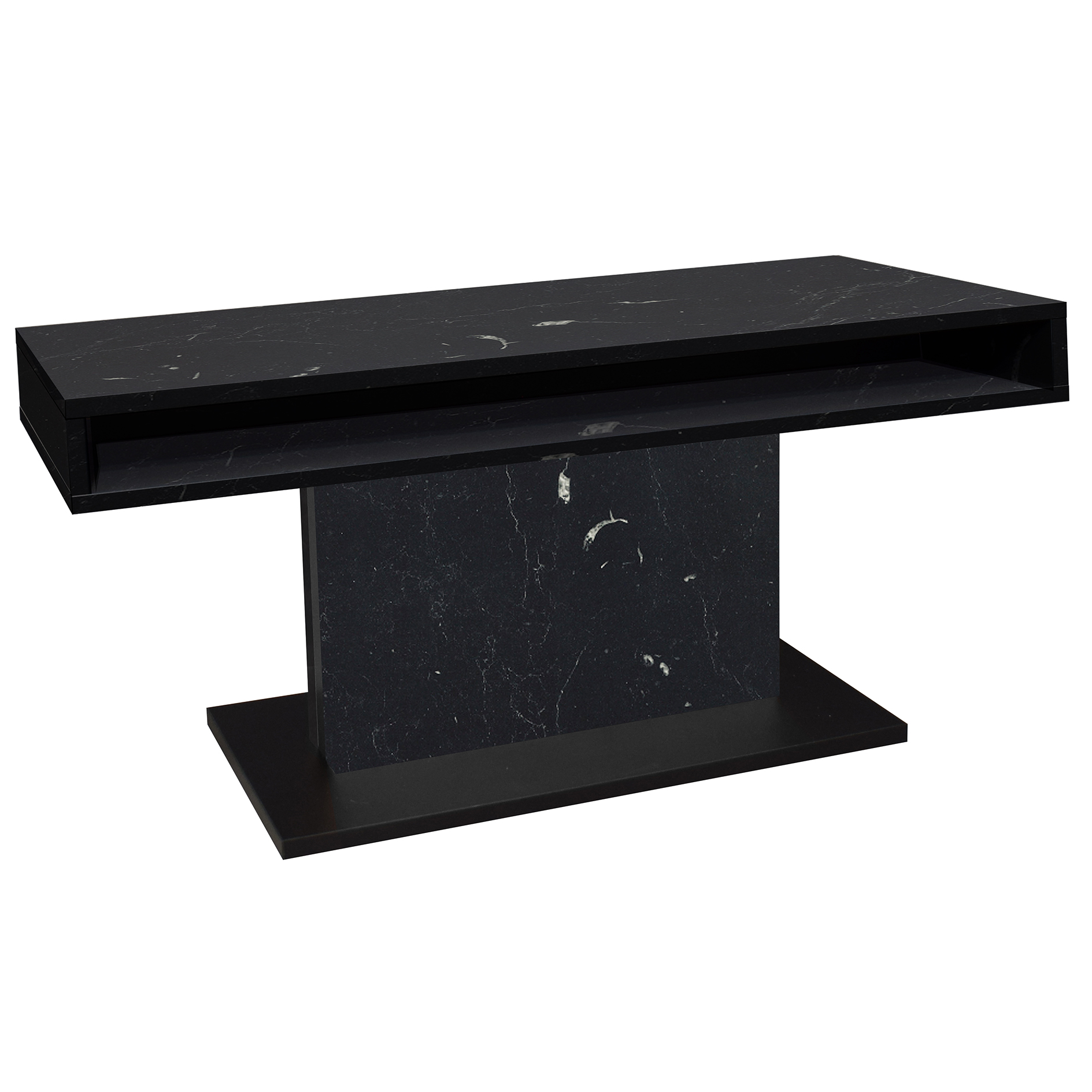 Couchtisch - schwarz matt - Keramik-Optik - 2 Fächer