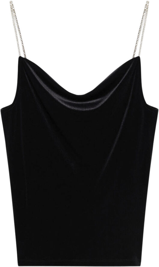MANGO Velvet top with rhinestone straps Black