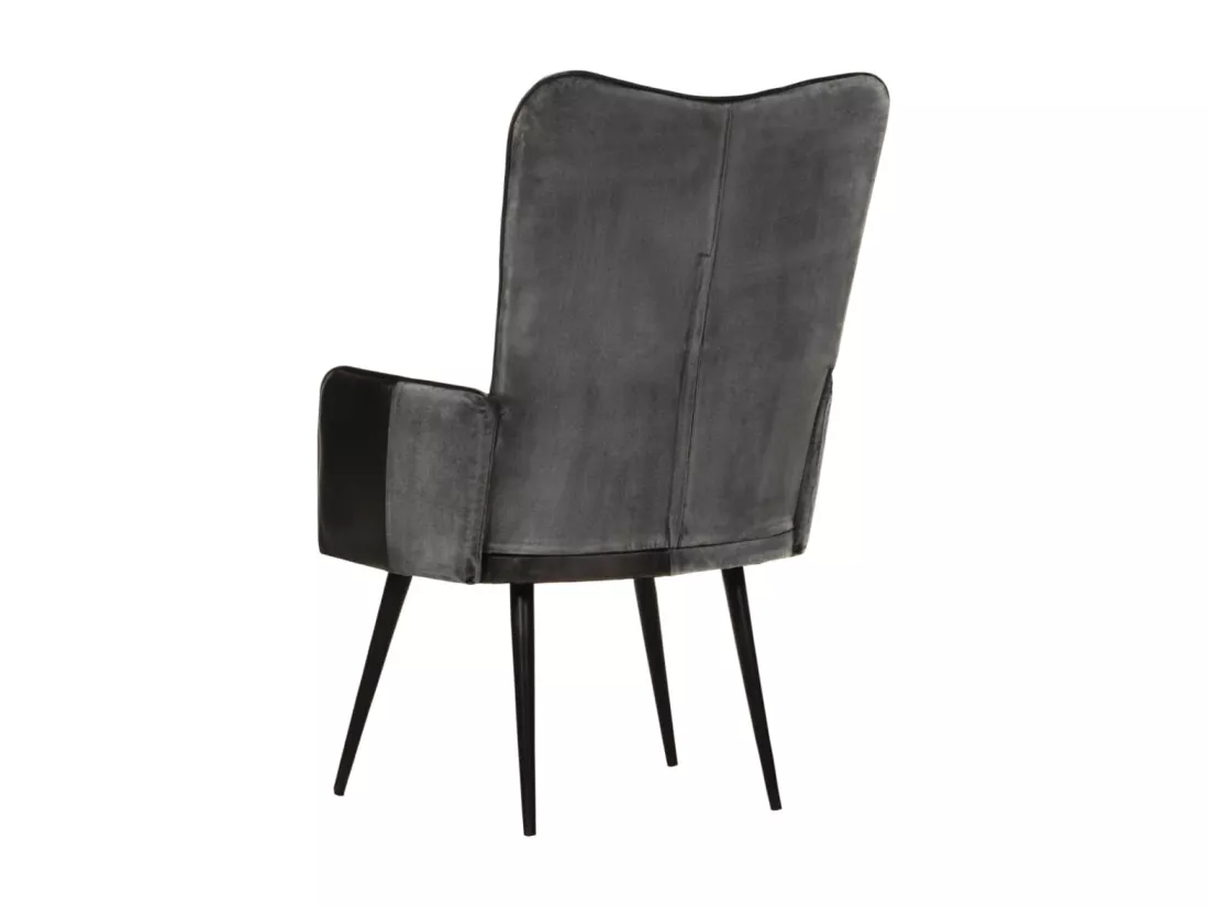 Fauteuil à oreilles Noir et gris Cuir véritable