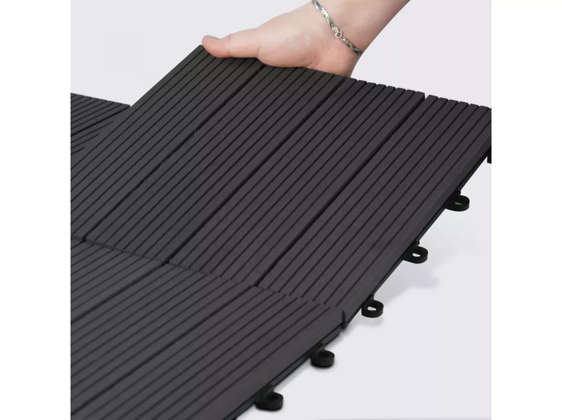 Lot de 48 dalles clipsables en bois composite gris