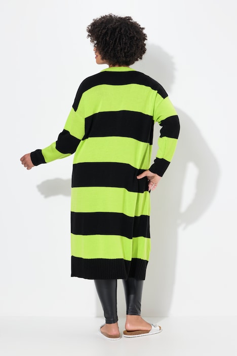 Long-Strickjacke, Straight Fit, Blockstreifen
