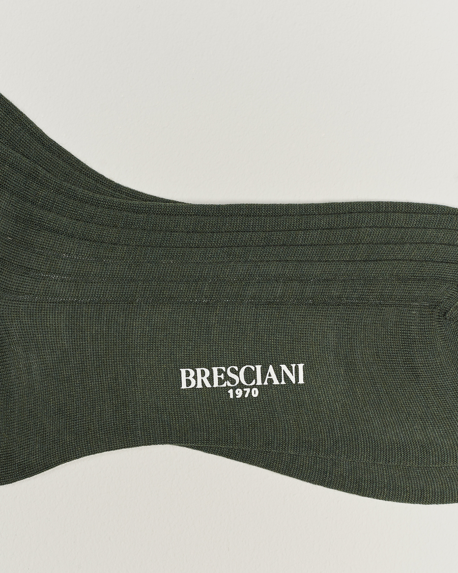 Bresciani Wool/Nylon Ribbed Short Socks Green
