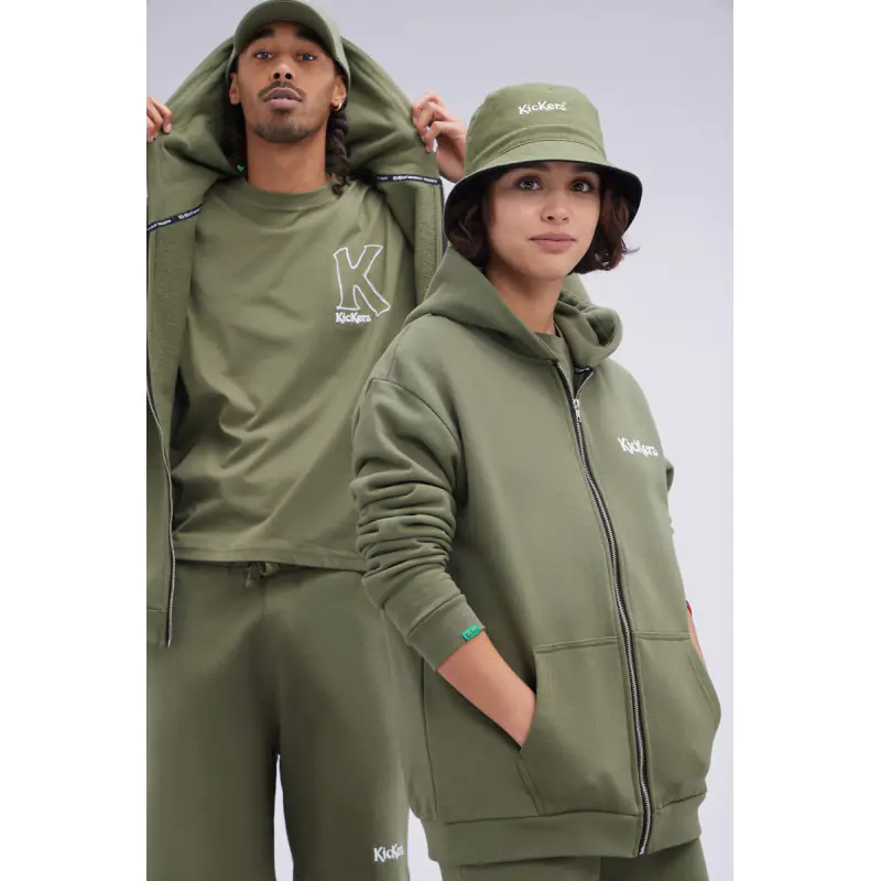 ORGANIC KICK HOODIE ZIP KAKI VESTE Coton biologique No Gender