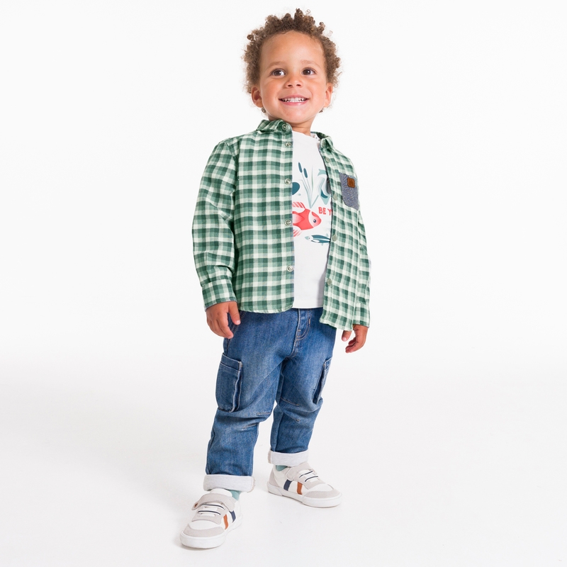 Chemise à carreaux en tubique verte bébé garçon