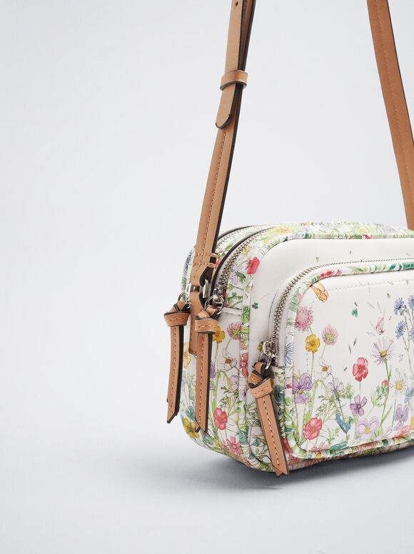 Bolsa de ombro com estampa floral - Amarela