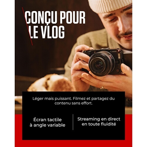 Appareil photo hybride Canon EOS R50 V + Optique RF-S 14-30mm pour Système EOS R + Poignée-Trépied HG-100TBR avec commande a distance  Bluetooth + Microphone DM-E100 +  Carte SD 128 GB