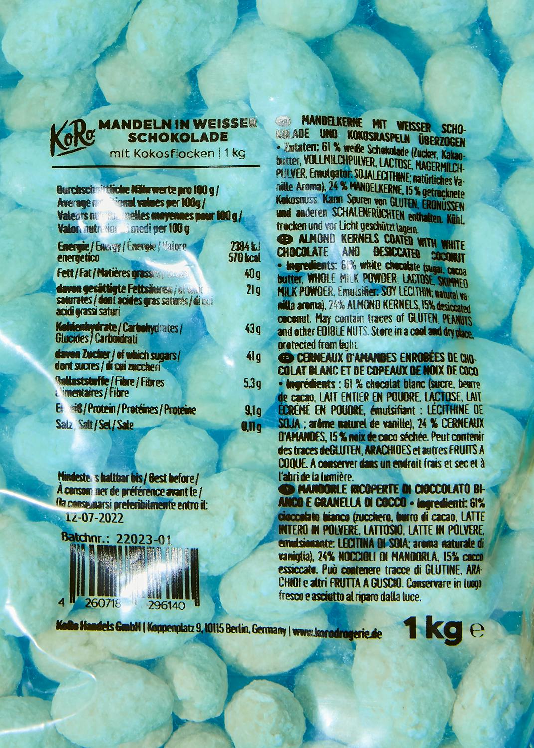 Mandeln in weißer Schokolade mit Kokosnuss 1 kg