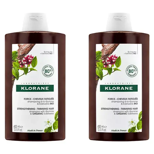 Shampoo Fortificante Klorane Quinine Edelweiss, Pacote com 2 x 400ml