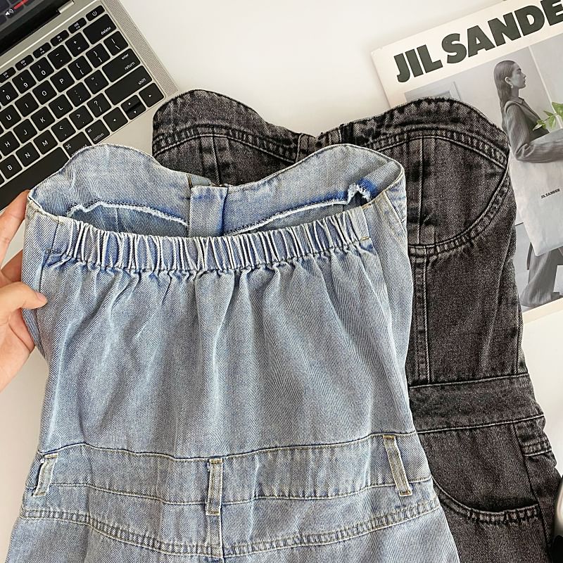 Iasia - Strapless gewassen denim romper