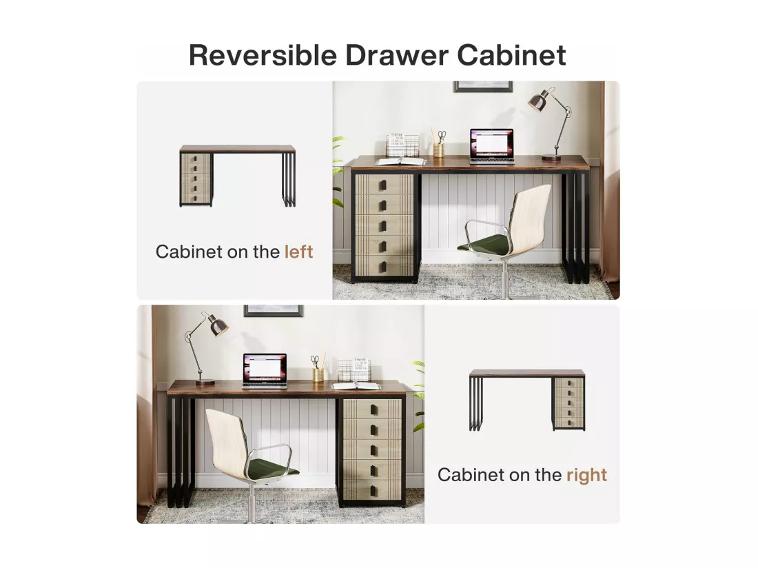 Tribesigns Bureau d'ordinateur avec 5 tiroirs, armoire réversible, en bois moderne, avec rangement, pour la maison, le bureau, la chambre à coucher, marron et chêne