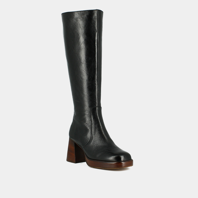 Bottes à plateformes  en cuir vielli noir taille mollet M