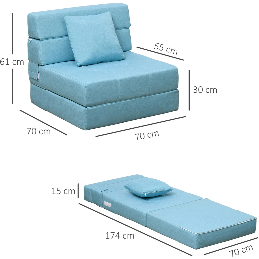 HOMCOM Schlafsessel mit waschbarem Kissen blau