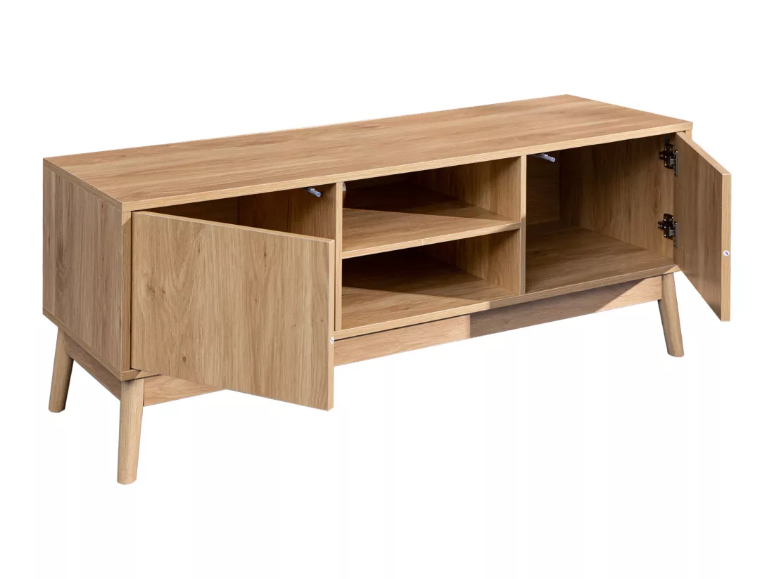Meuble TV Buffet Bas en Bambou Mdf 2 Portes Étagères pour Salon