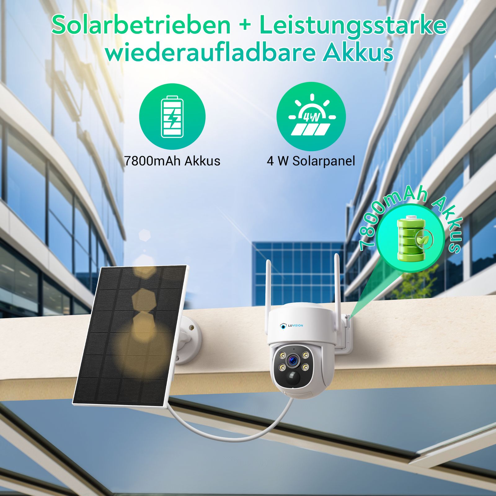 LUVISION WLAN PTZ 360°Überwachungskamera mit 4W Solarpanel schwenkbar und drehbar mit APP