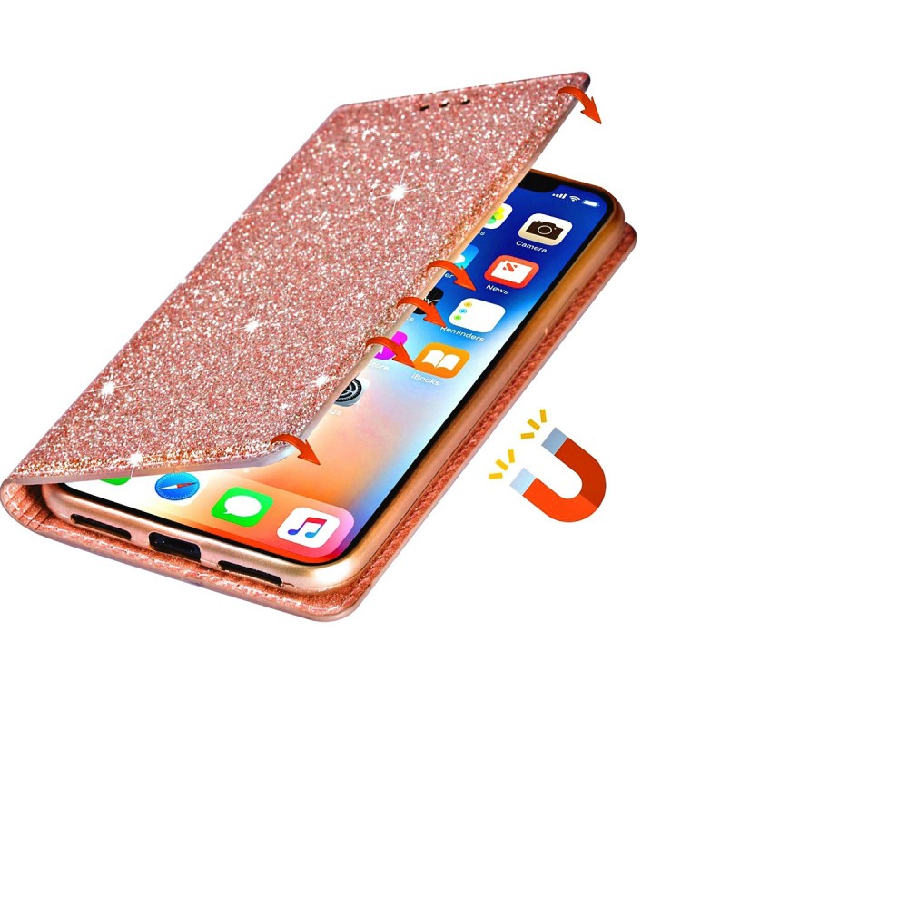 Samsung Galaxy S23 Ultra 5G Flip Wallet Cover Leder Tasche Glitzer Optik - Roségold