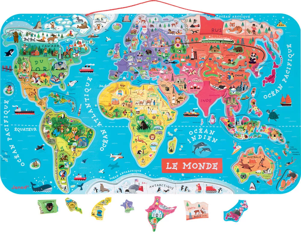 PUZZLE MONDE MAGNETIQUE 92 PIECES- EN BOIS