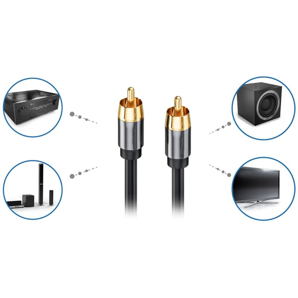 (1m) Mono Stereo-Cinch Audiokabel RCA mit vergoldeten Kontakten - Schwarz