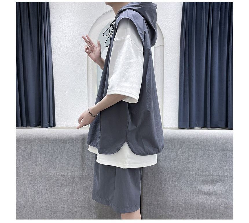 Vernanah - Set: Elleboogmouw Two Tone Hoodie + Sweatshorts