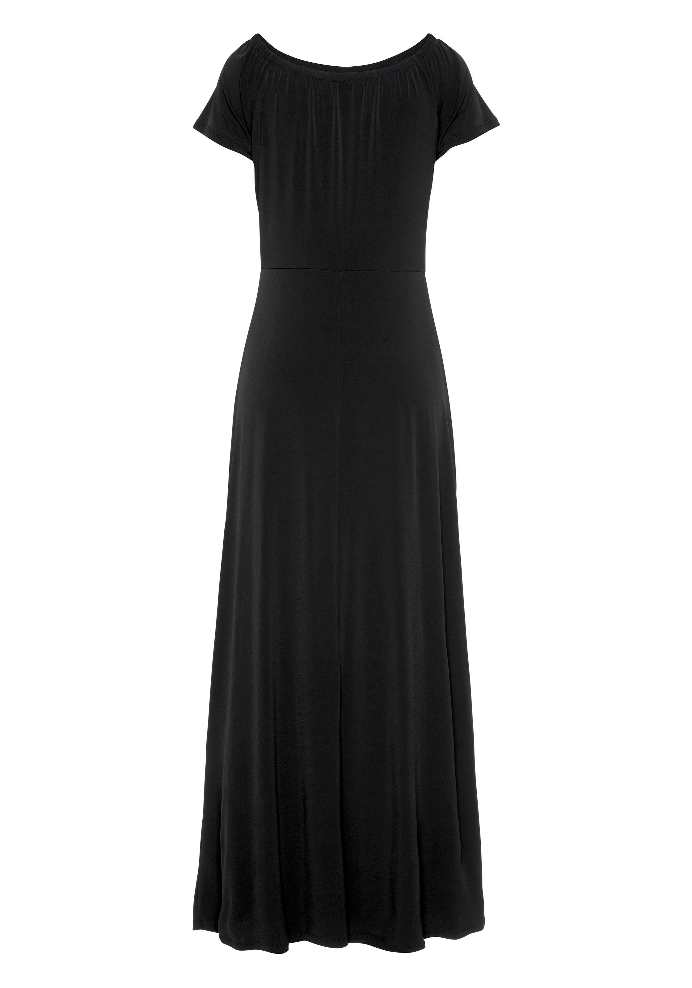 LASCANA Maxikleid mit langen Beinschlitzen und Carmenausschnitt, schulterfrei, Basic