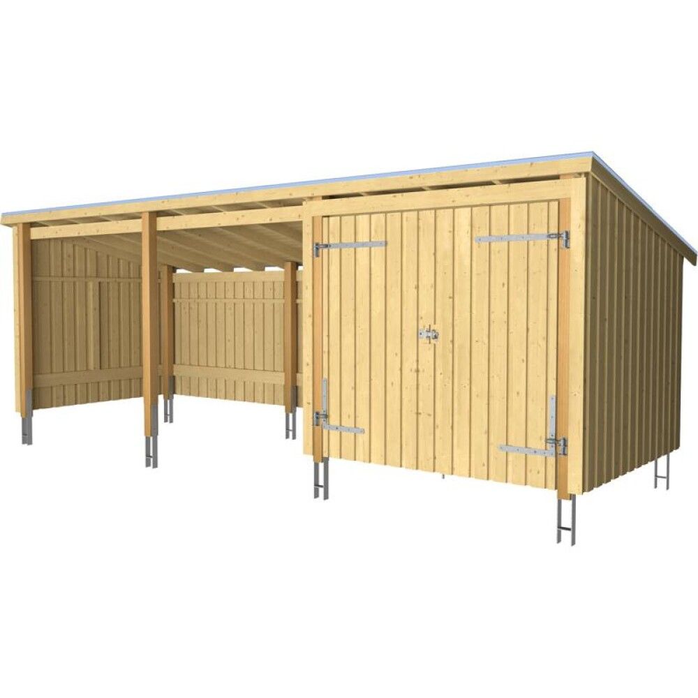 REDSKAPSBOD PLUS NORDIC INKL TAKPAPP/STOLPEFOT DOBBELDØR/ÅPEN 14M²