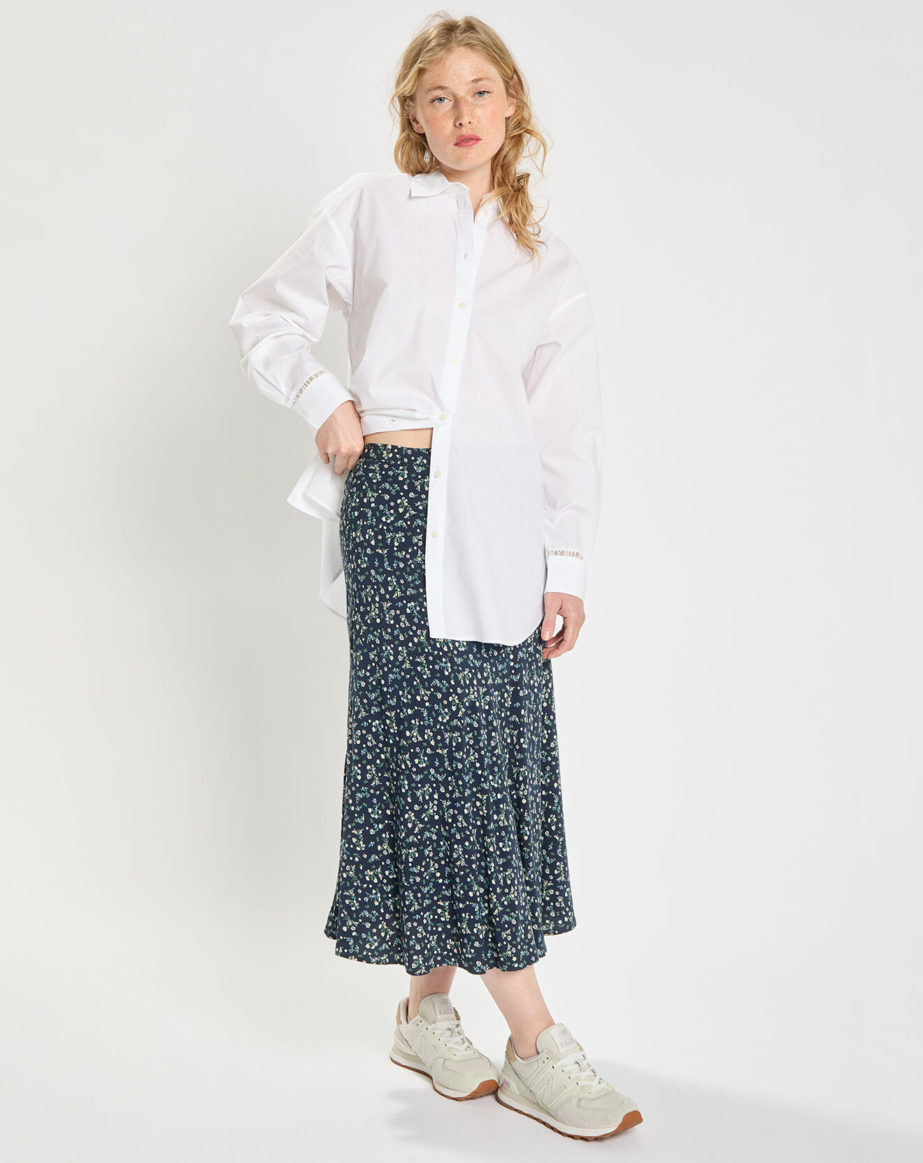 Tommy Hilfiger Jupe midi fluide à fleurs bleu marine