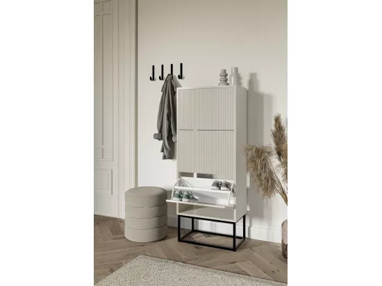 Meuble à chaussures 3 portes - 50x30x125 cm - grège avec pieds noires - VELDIO