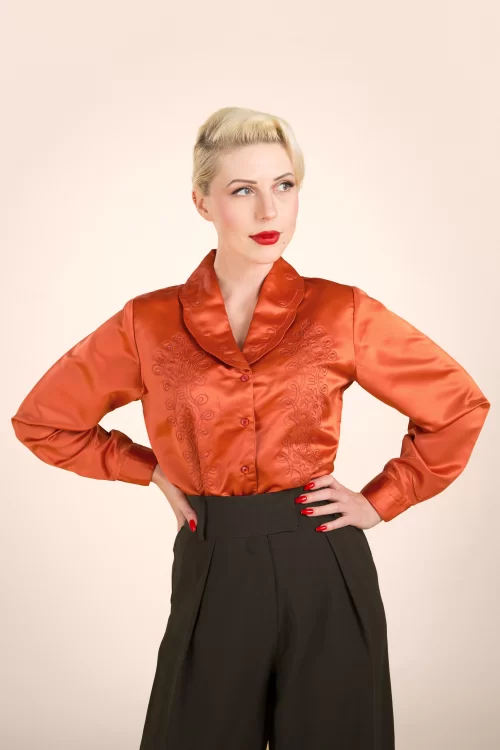 Rock N Romance Valerie geborduurde blouse in burnt oranje