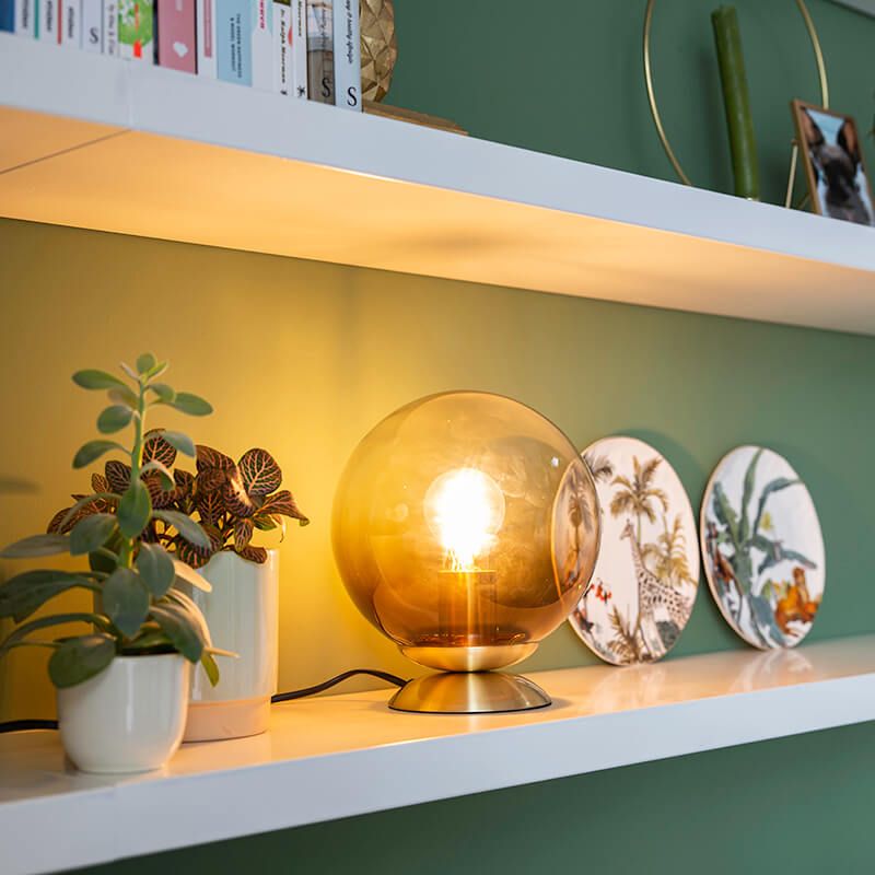 Art deco tafellamp messing met smoke glas - Pallon