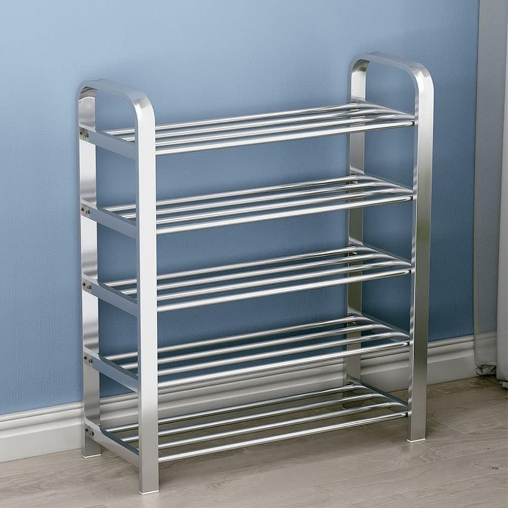 Schuhregal aus Edelstahl, 5 Etagen, langlebiges Schuhregal für Schlafsaal, Schlafzimmer und Haushalt, platzsparender Schuhschrank, 60 x 25 x 78 cm