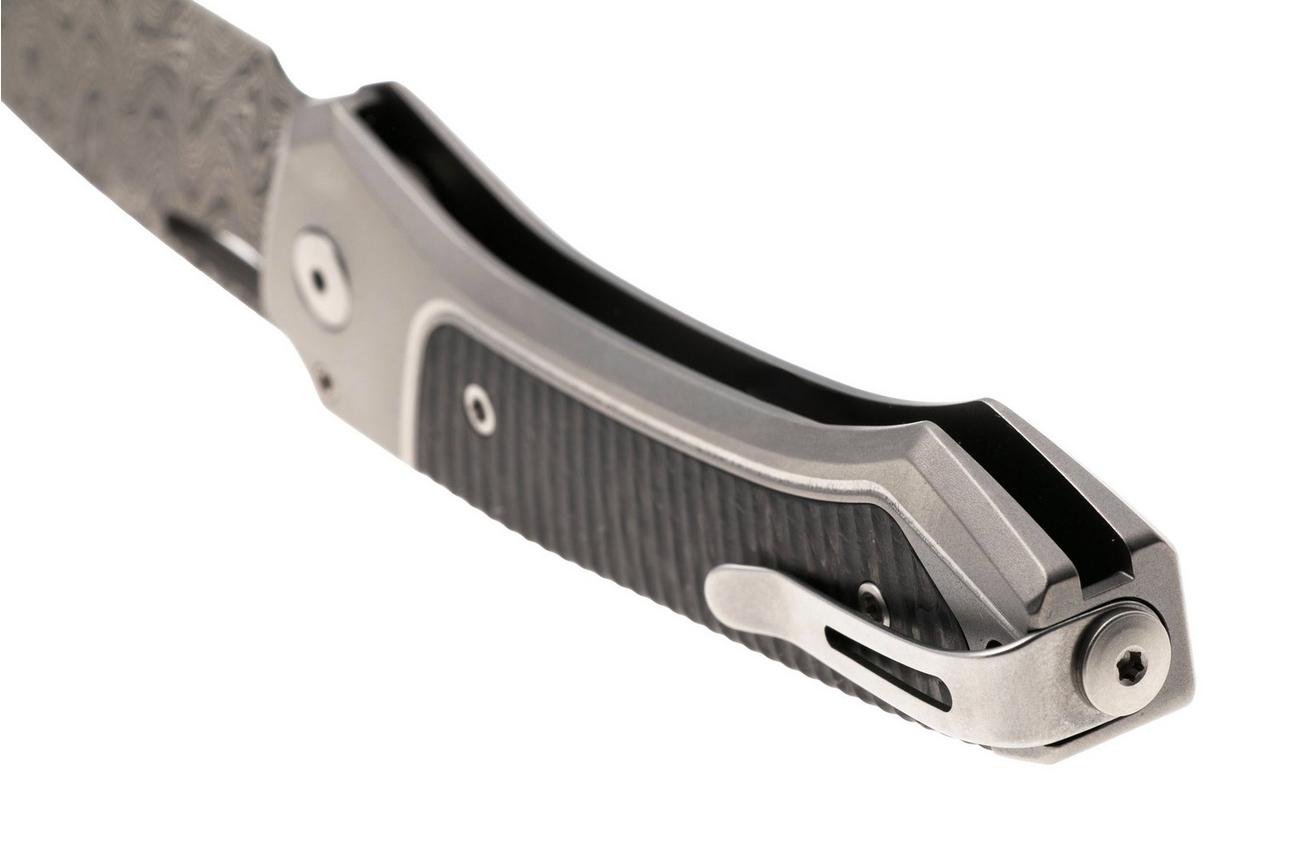 LionSteel Twain Chad Nichols Scrambled Damascus TW-D-GY Grey Titanium, Carbon Fiber, zakmes, Gianni Pauletta design