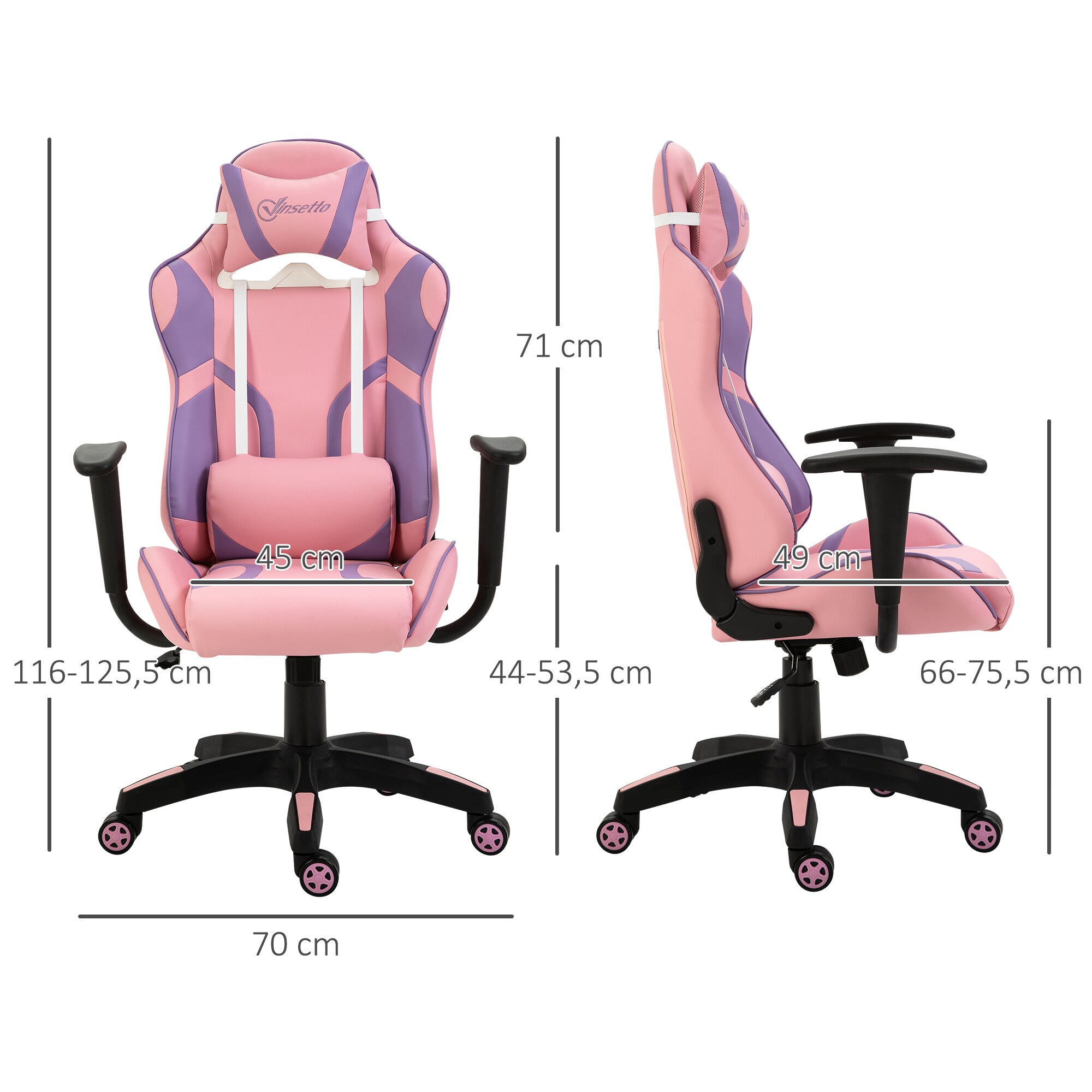Vinsetto Gamingstuhl ergonomisch rosa, violett 69 x 56 x (116-125,5) cm (BxTxH)