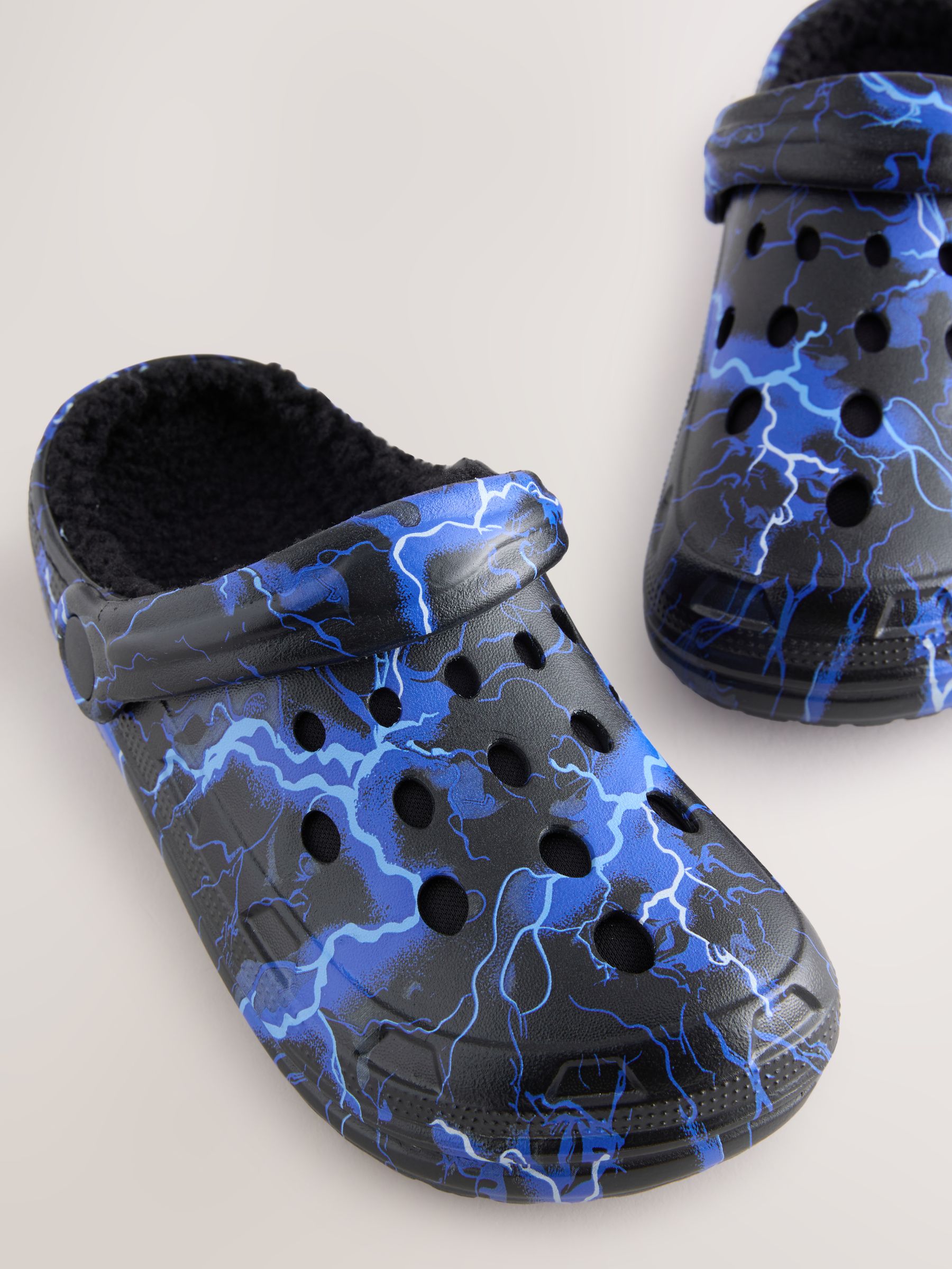 Blauw met bliksem - Warme gevoerde pantoffelklompen
