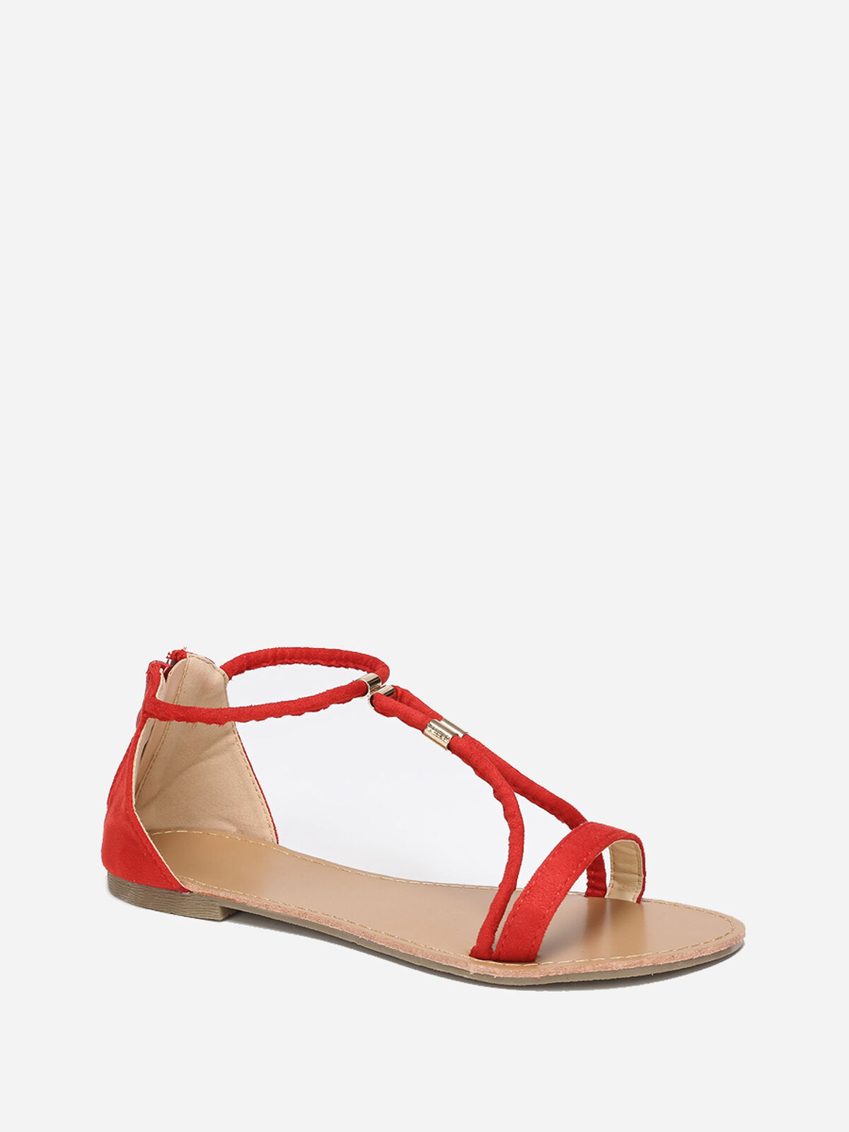 Sandales à brides détails métallisés- Rouge