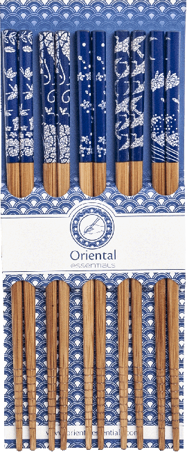 Oriental Essentials Eetstokjes Bruin Blauwe Patroon (5 sets)