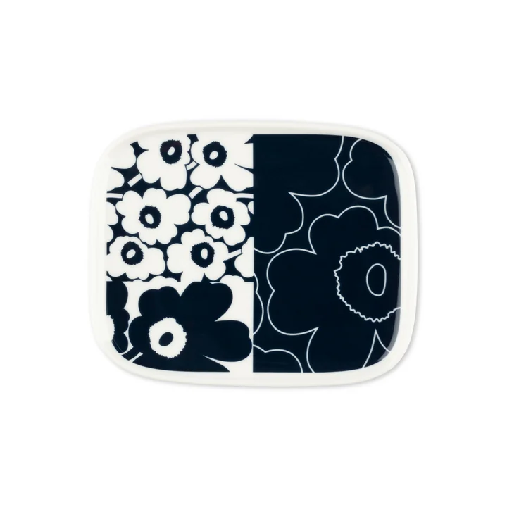 Marimekko - Oiva Unikko Kollaasi Teller, 15 x 12 cm, weiss / dunkelblau (60th Anniversary Collection)