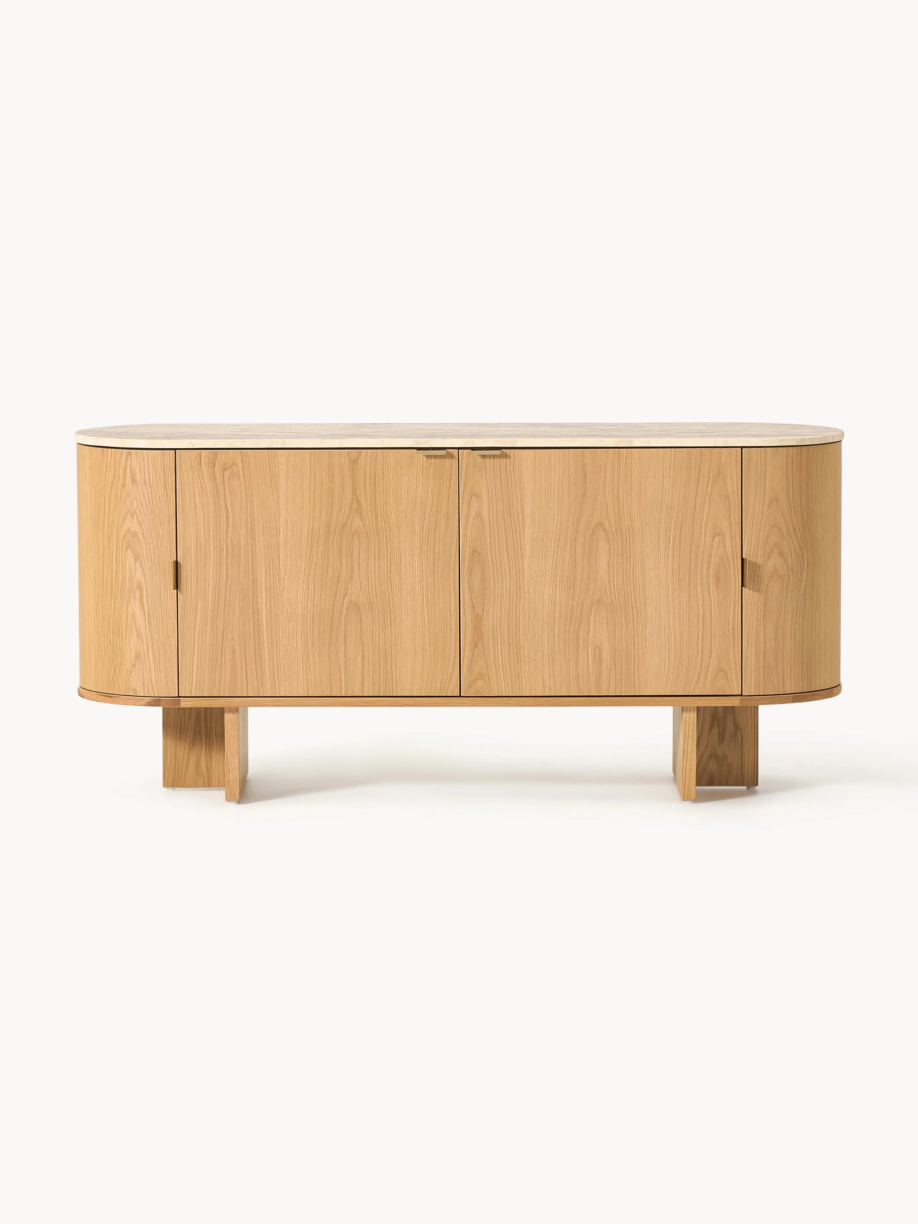Houten dressoir Zumi met afgeronde hoeken en travertijn blad