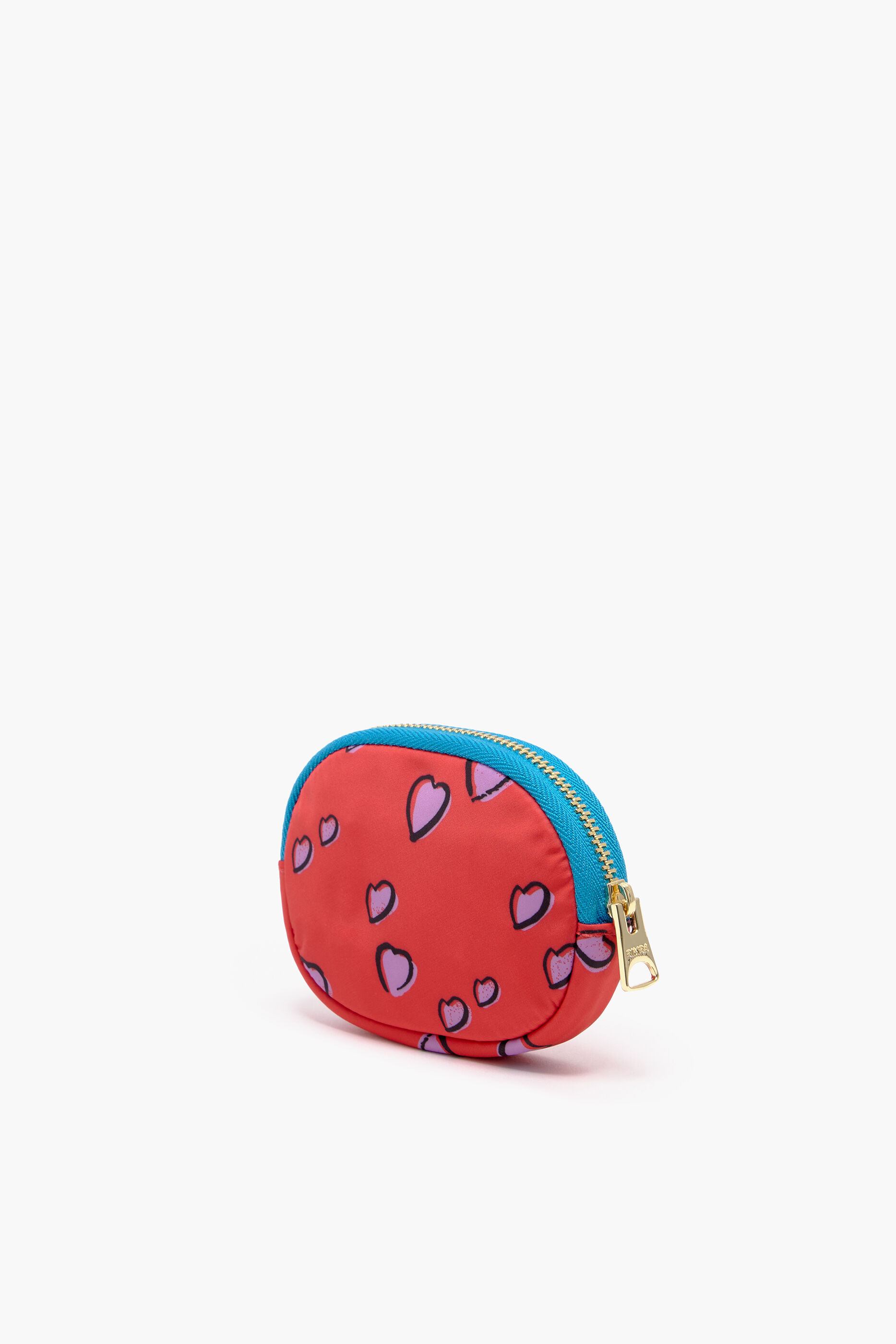Porta-moedas oval com estampa de pequenos corações, vermelho