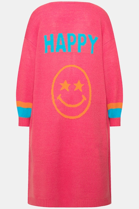 Long-Strickjacke, offene Form, Rücken-Smiley