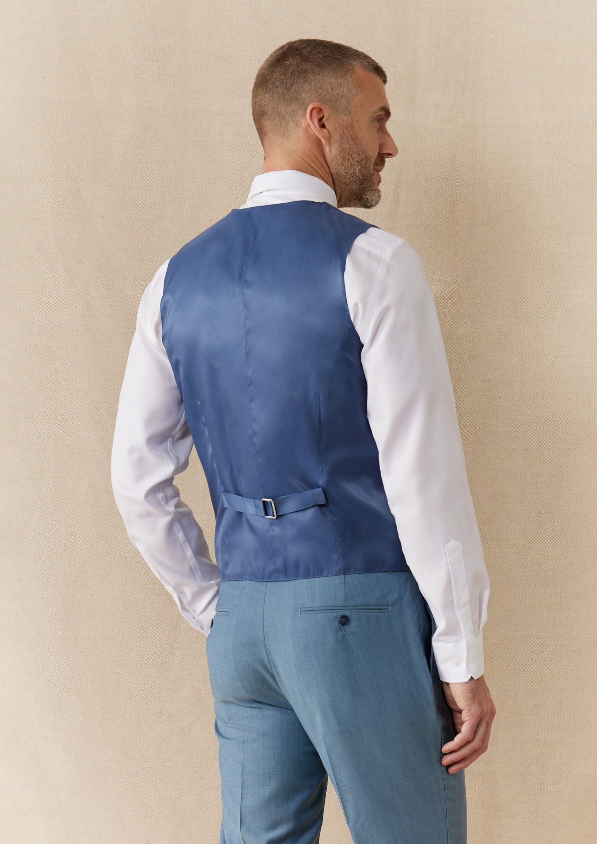 Gilet de costume en laine unie bleu céruléen