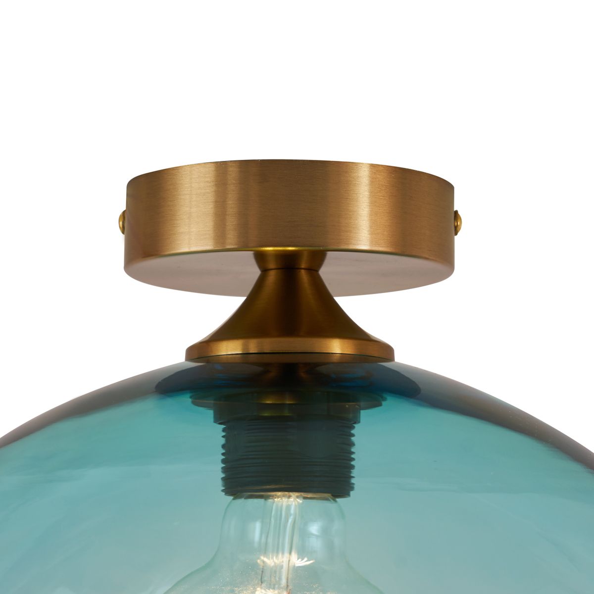 Art Deco plafondlamp messing met blauw glas - Sandra