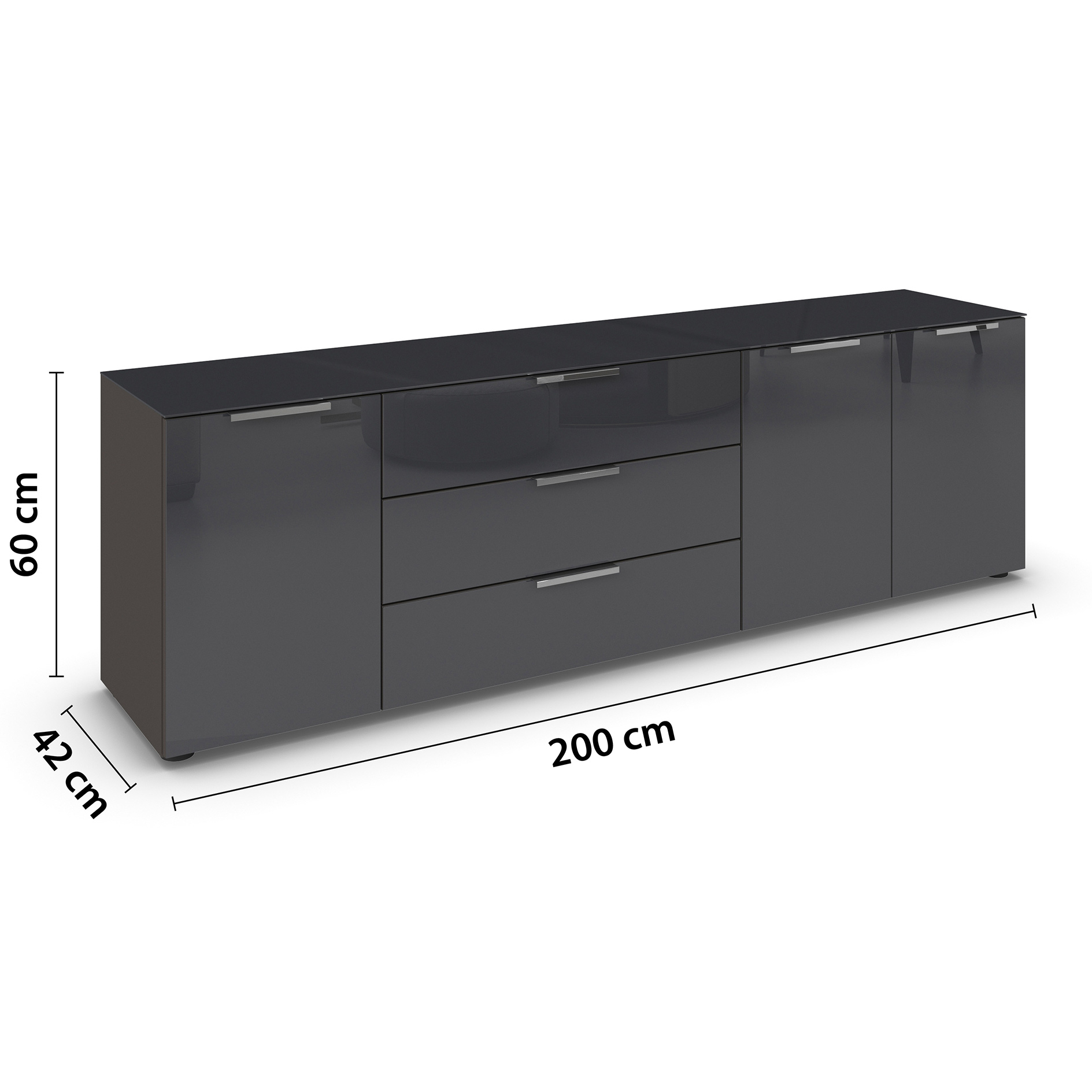 Lowboard - graphit - Glas basalt - 199 cm