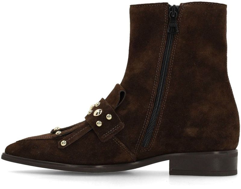 Manfield - Enkellaarsjes - Donkerbruin - Leer - Studs