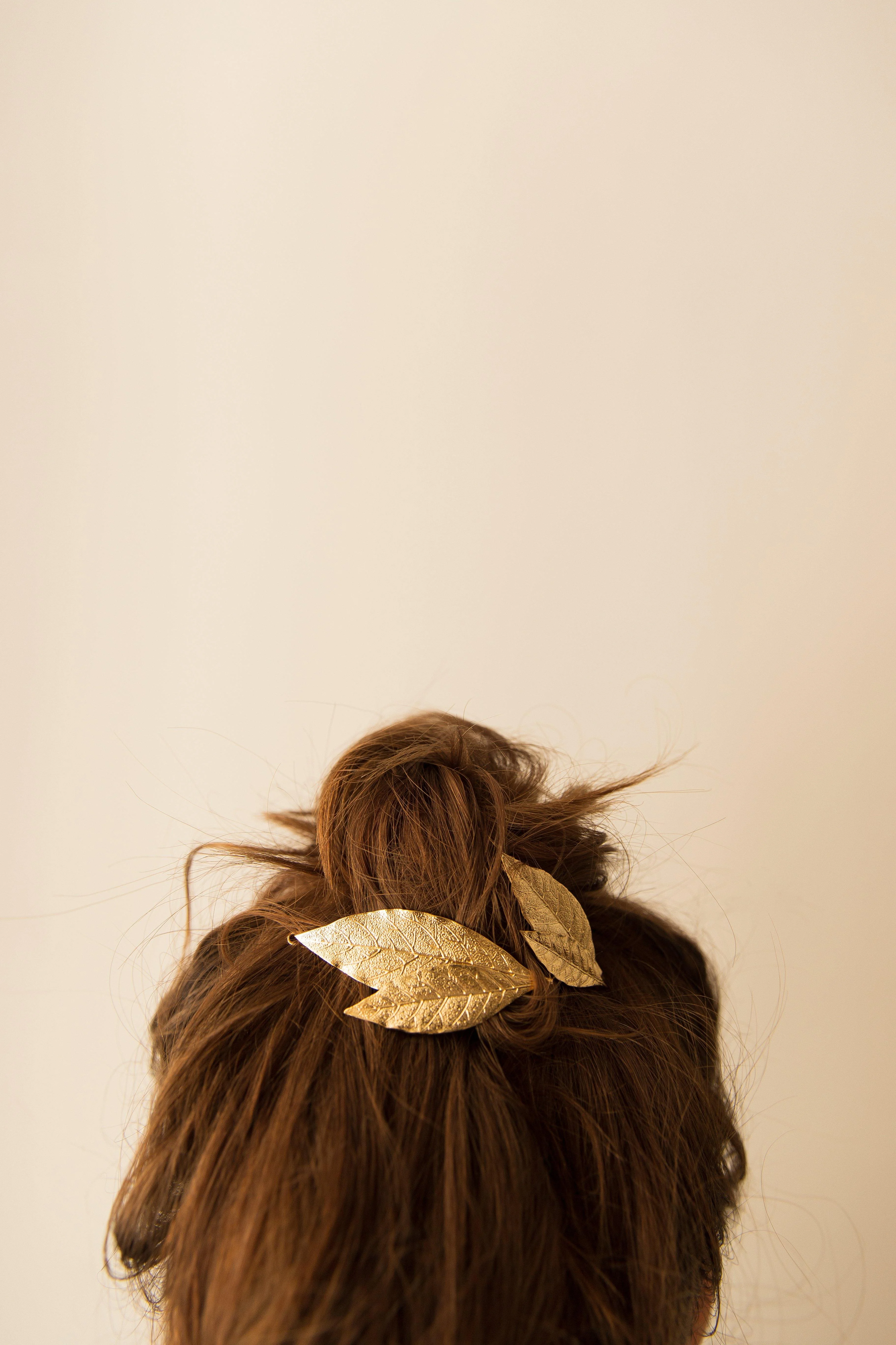 THALIE - Barrette feuilles plaqué argent | Doré