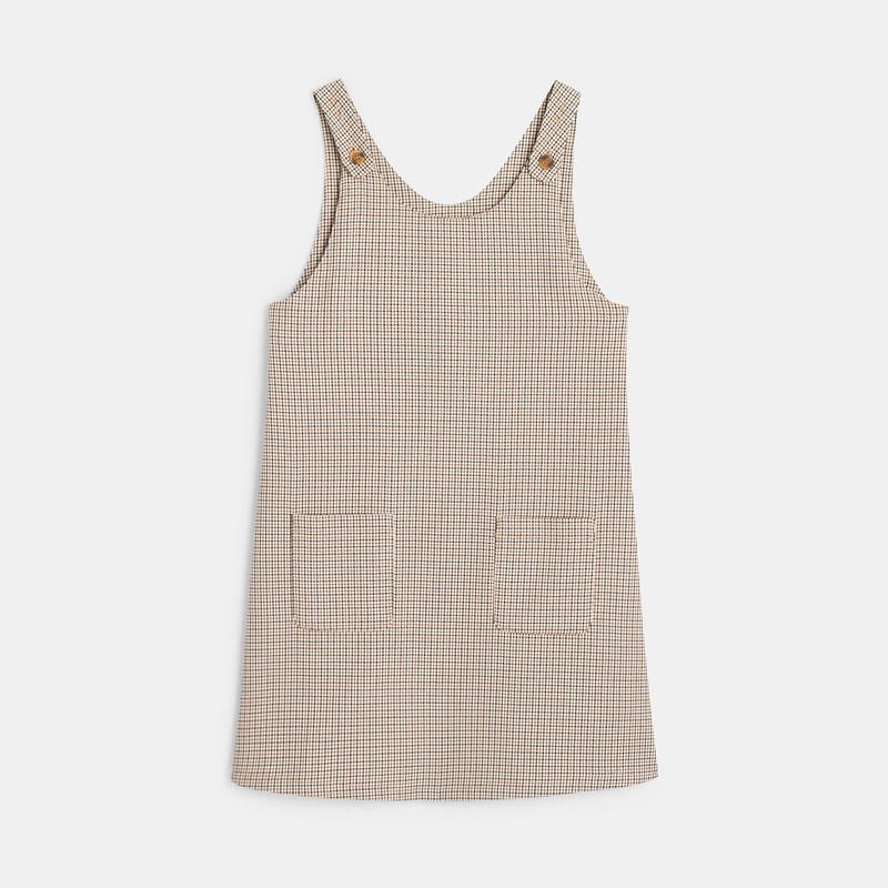 Robe chasuble à carreaux marron fille