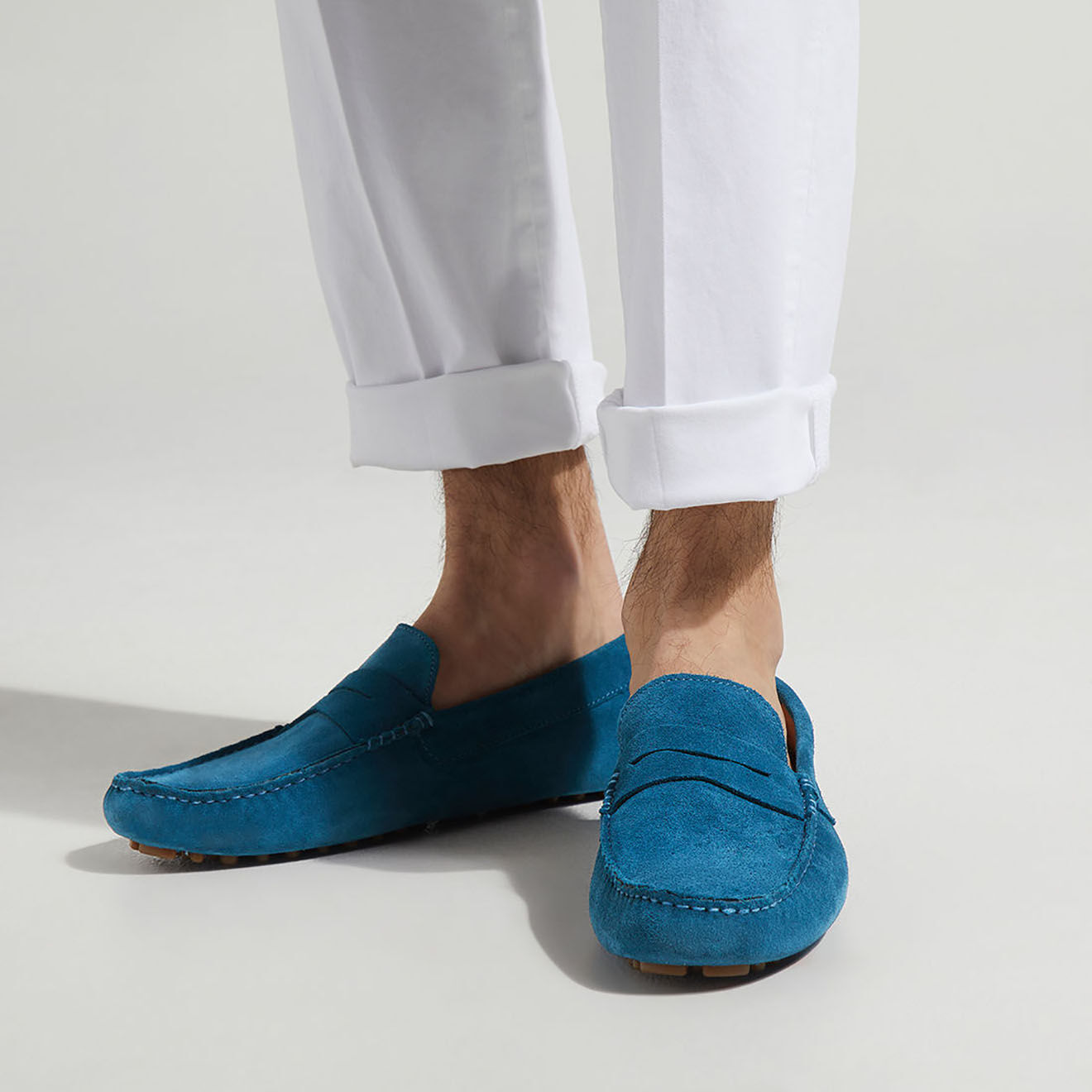 Comptoir GL Mocassins en Velours de Cuir Diego bleus