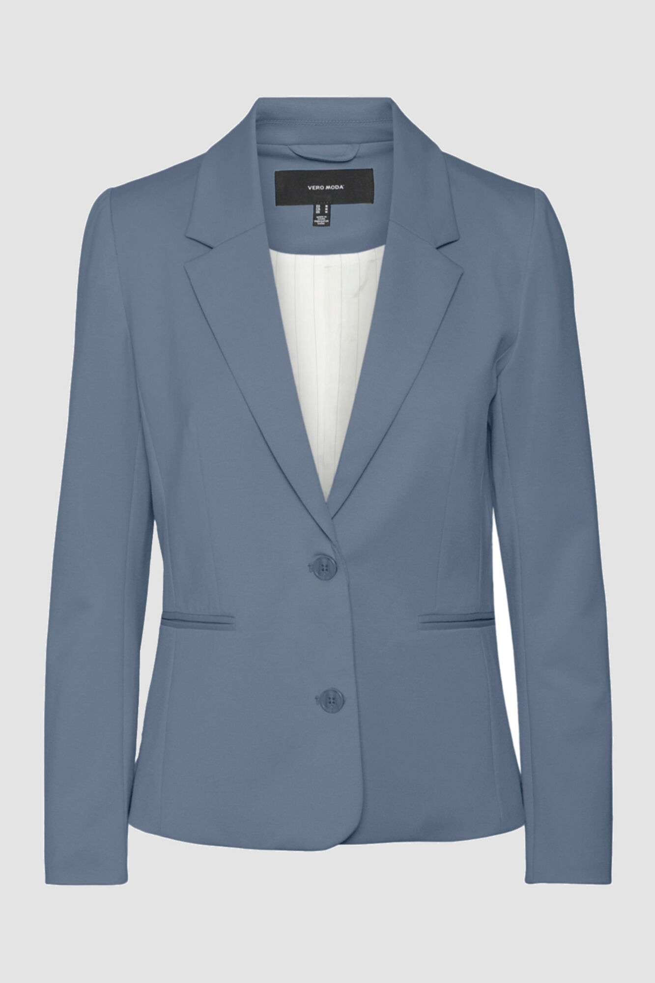 Blazer feminino de manga comprida com bolsos - Azul